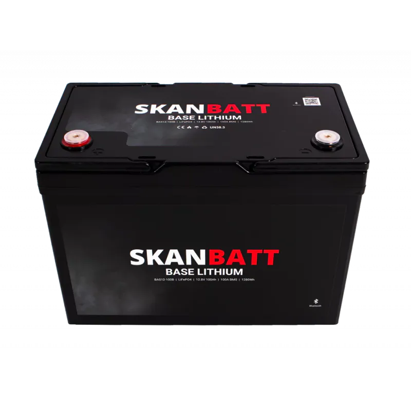 Lithium 12V 100At 100A BMS blåtann SKANBATT Base - 3 Års garanti 