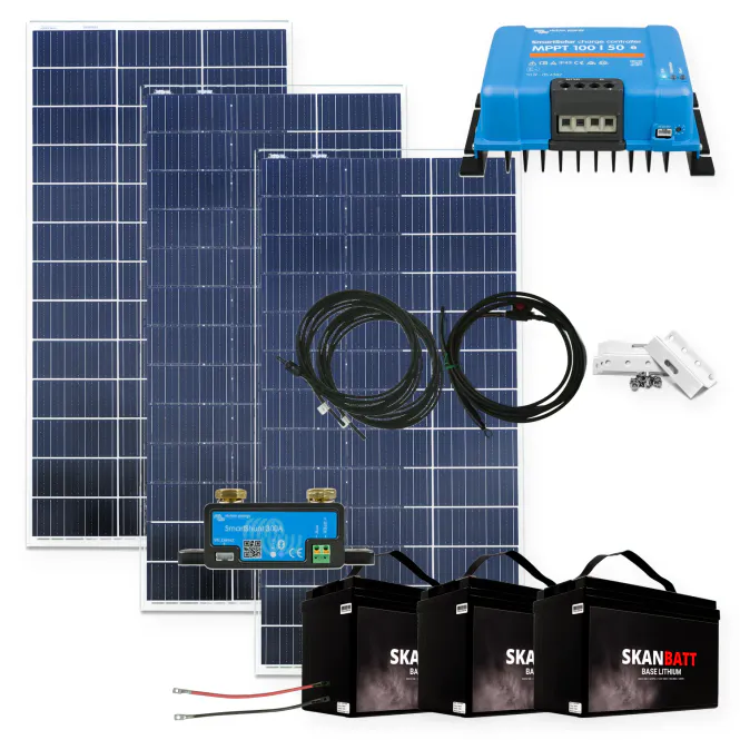 Hovedbillede Komplett solcellepakke hytte 12V 570W (3x190W) med 300Ah ...