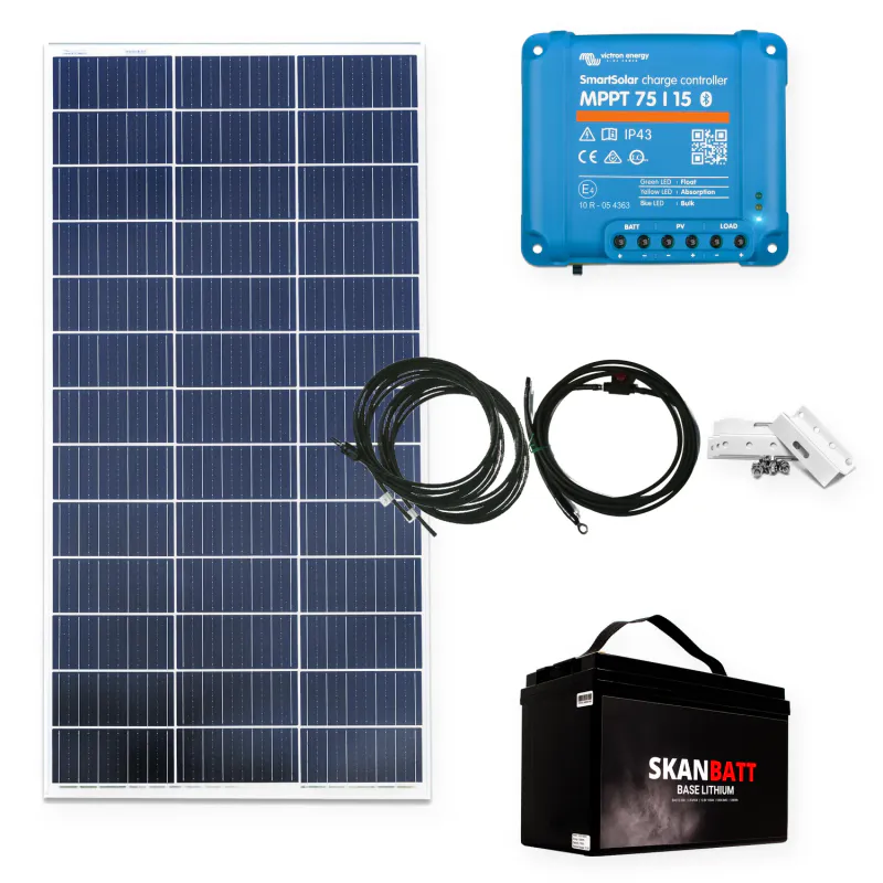 Komplett solcellepakke hytte 12V 190W med 100Ah litium